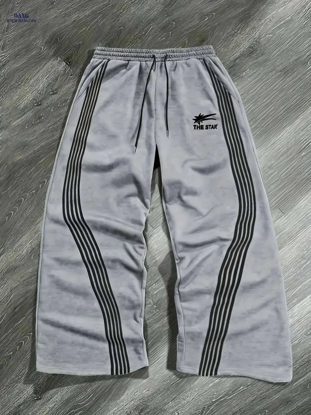 Men's Light Gray Athletic Pants - Loose Fit, Striped Sides, Pockets   OAXG Tangerine-red / XS
