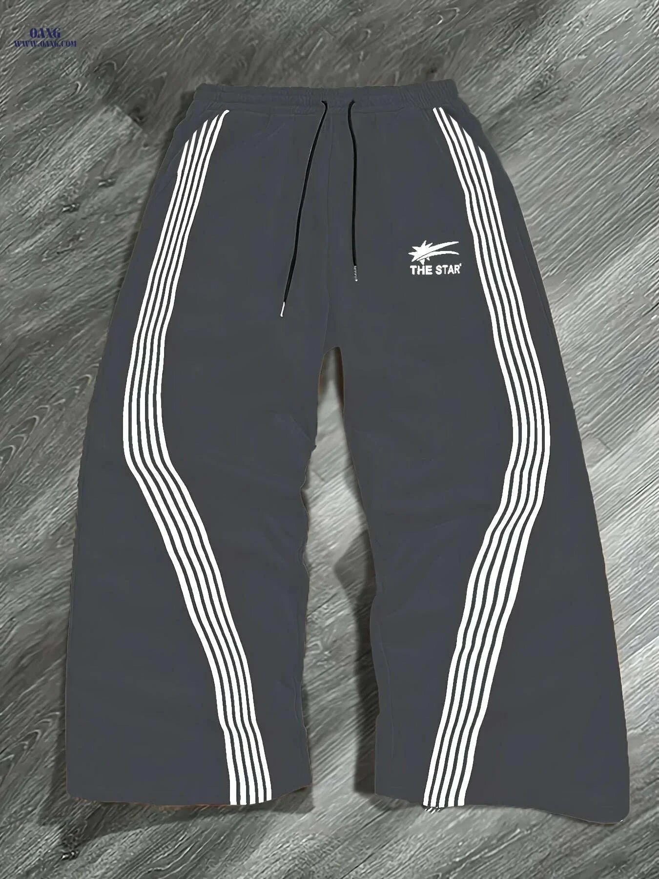 Men's Light Gray Athletic Pants - Loose Fit, Striped Sides, Pockets   OAXG Tangerine-red / XS
