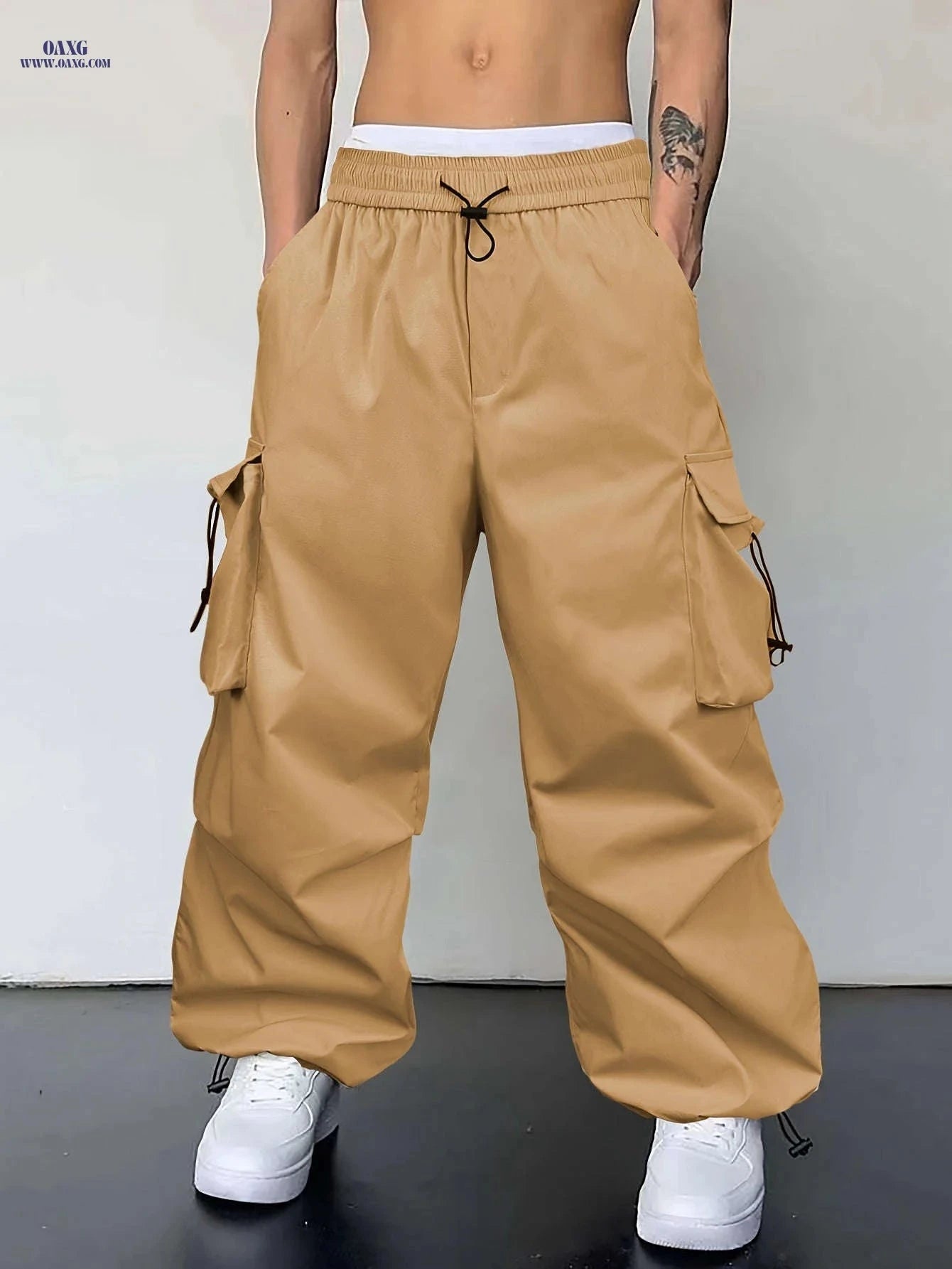 Men's Light Grey Casual Pants - Loose Fit, Cuffed Ankle Comfort   OAXG 