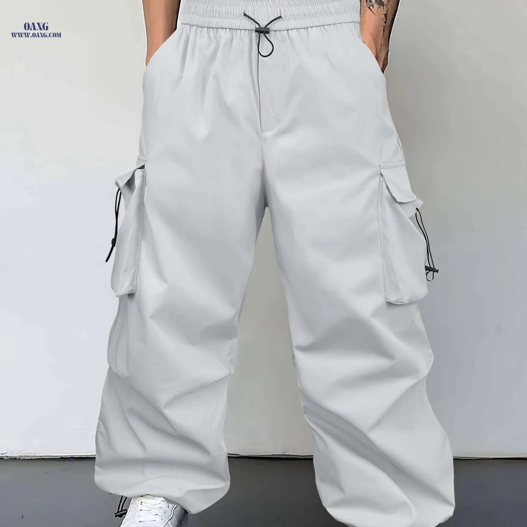 Men's Light Grey Casual Pants - Loose Fit, Cuffed Ankle Comfort   OAXG 