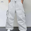 Men's Light Grey Casual Pants - Loose Fit, Cuffed Ankle Comfort   OAXG 