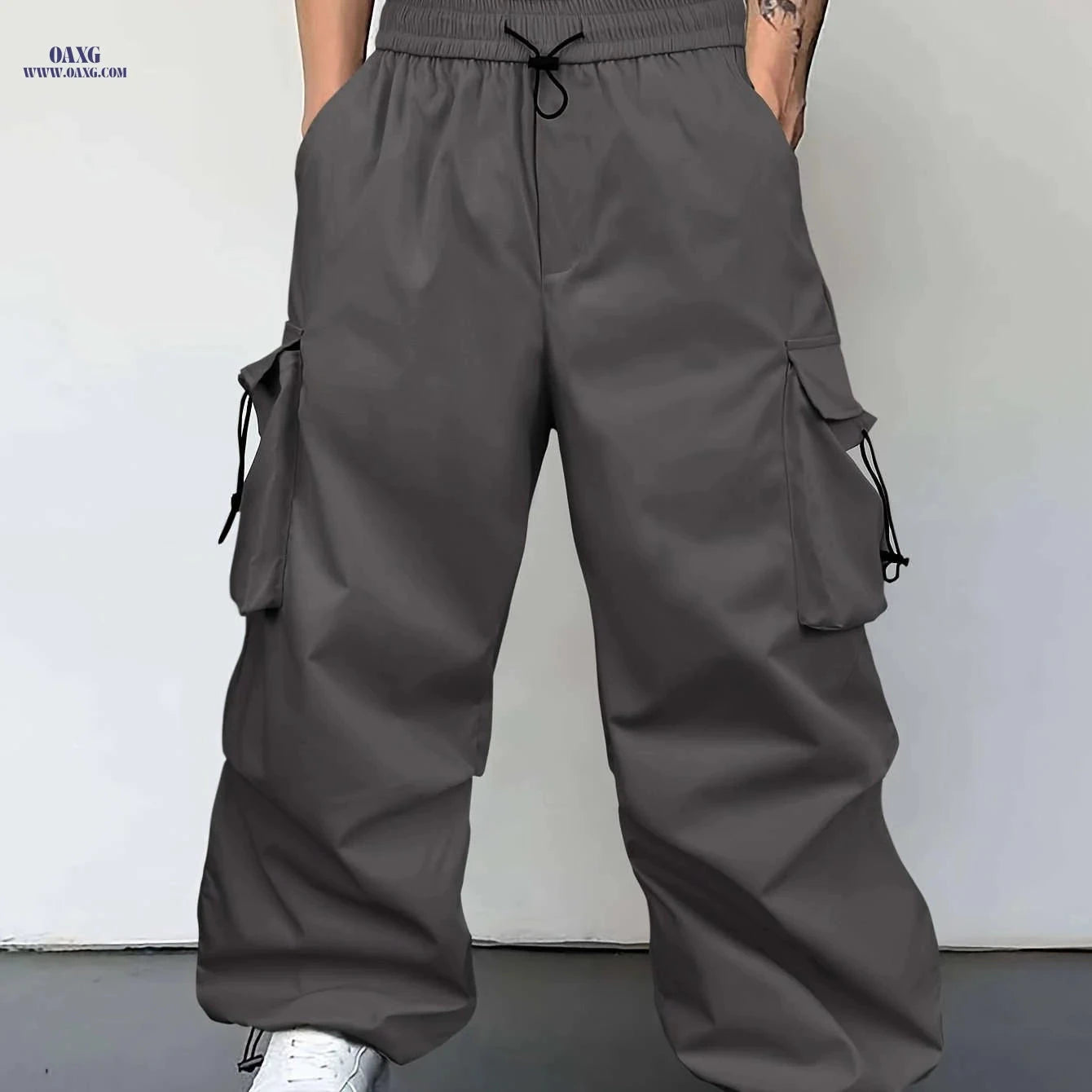 Men's Light Grey Casual Pants - Loose Fit, Cuffed Ankle Comfort   OAXG Light Grey / FR S