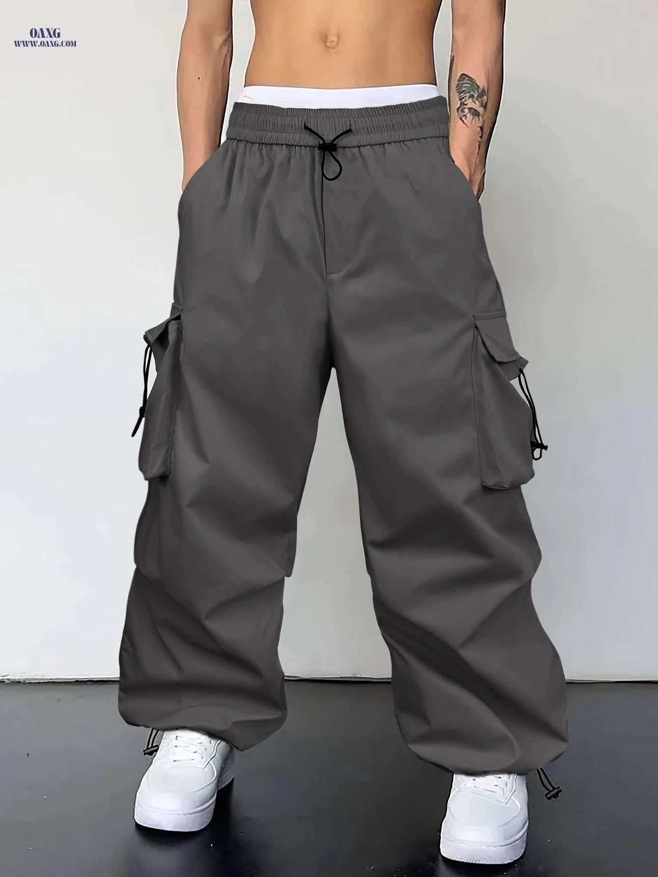 Men's Light Grey Casual Pants - Loose Fit, Cuffed Ankle Comfort   OAXG Light Grey / FR S