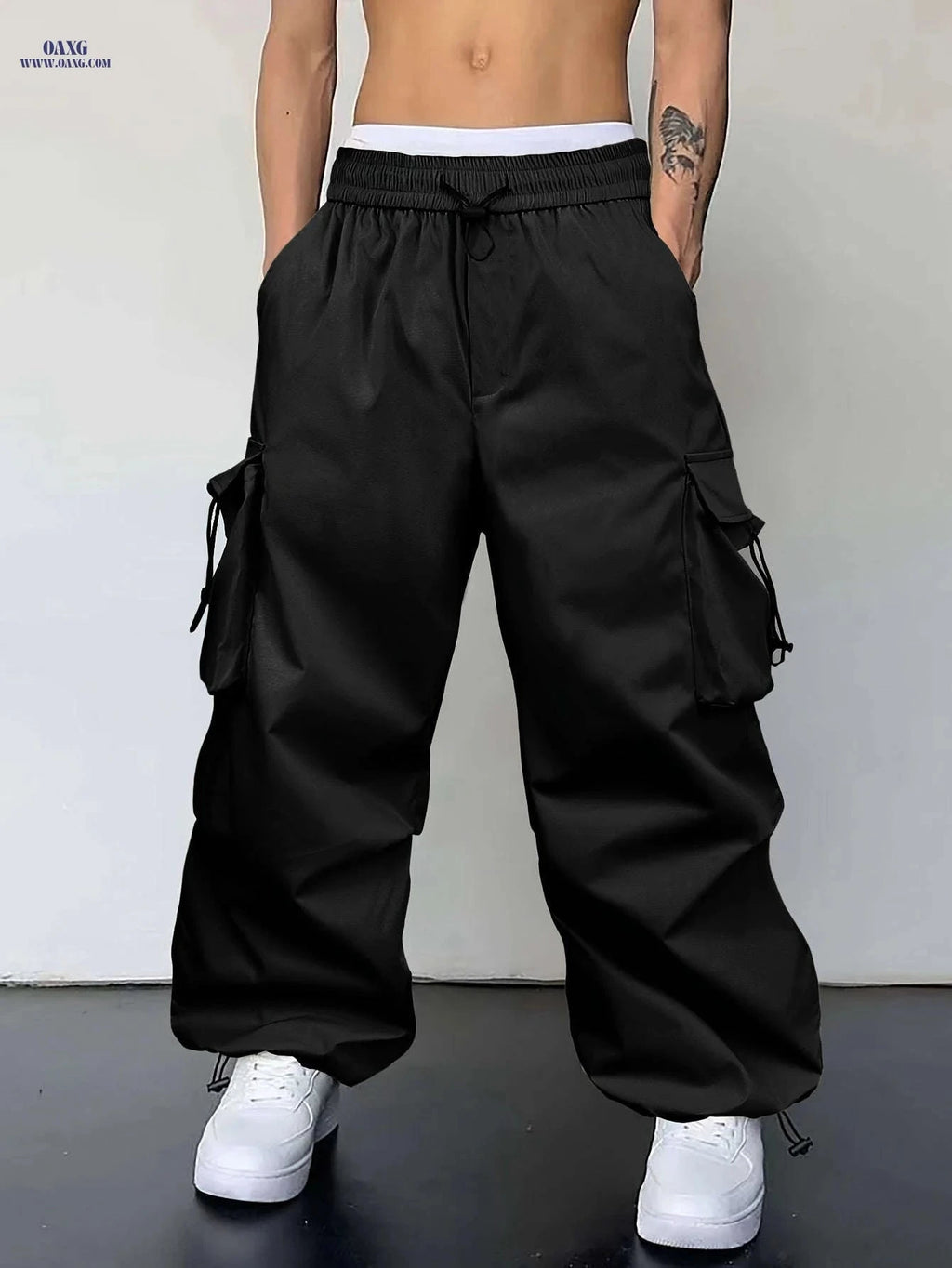 Men's Light Grey Casual Pants - Loose Fit, Cuffed Ankle Comfort   OAXG Light Grey / FR S