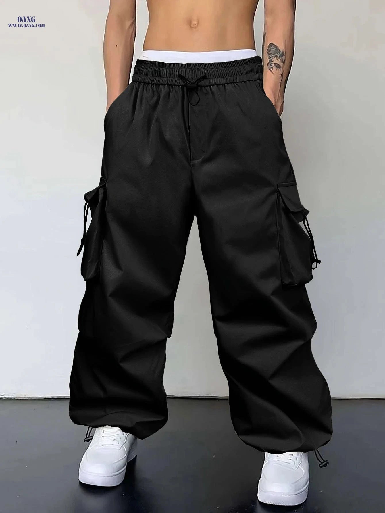 Men's Light Grey Casual Pants - Loose Fit, Cuffed Ankle Comfort   OAXG Light Grey / FR S