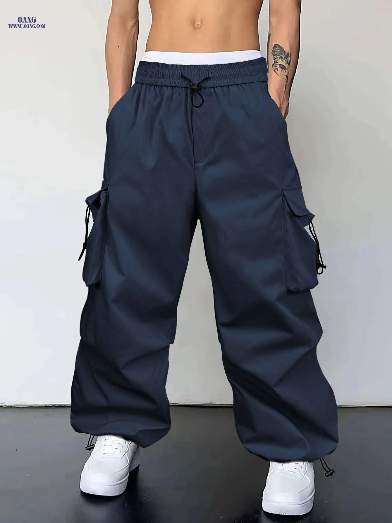 Men's Light Grey Casual Pants - Loose Fit, Cuffed Ankle Comfort   OAXG 