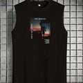 Men's Light Grey Sleeveless Tank Top - Tropical Palm Tree Print   OAXG 