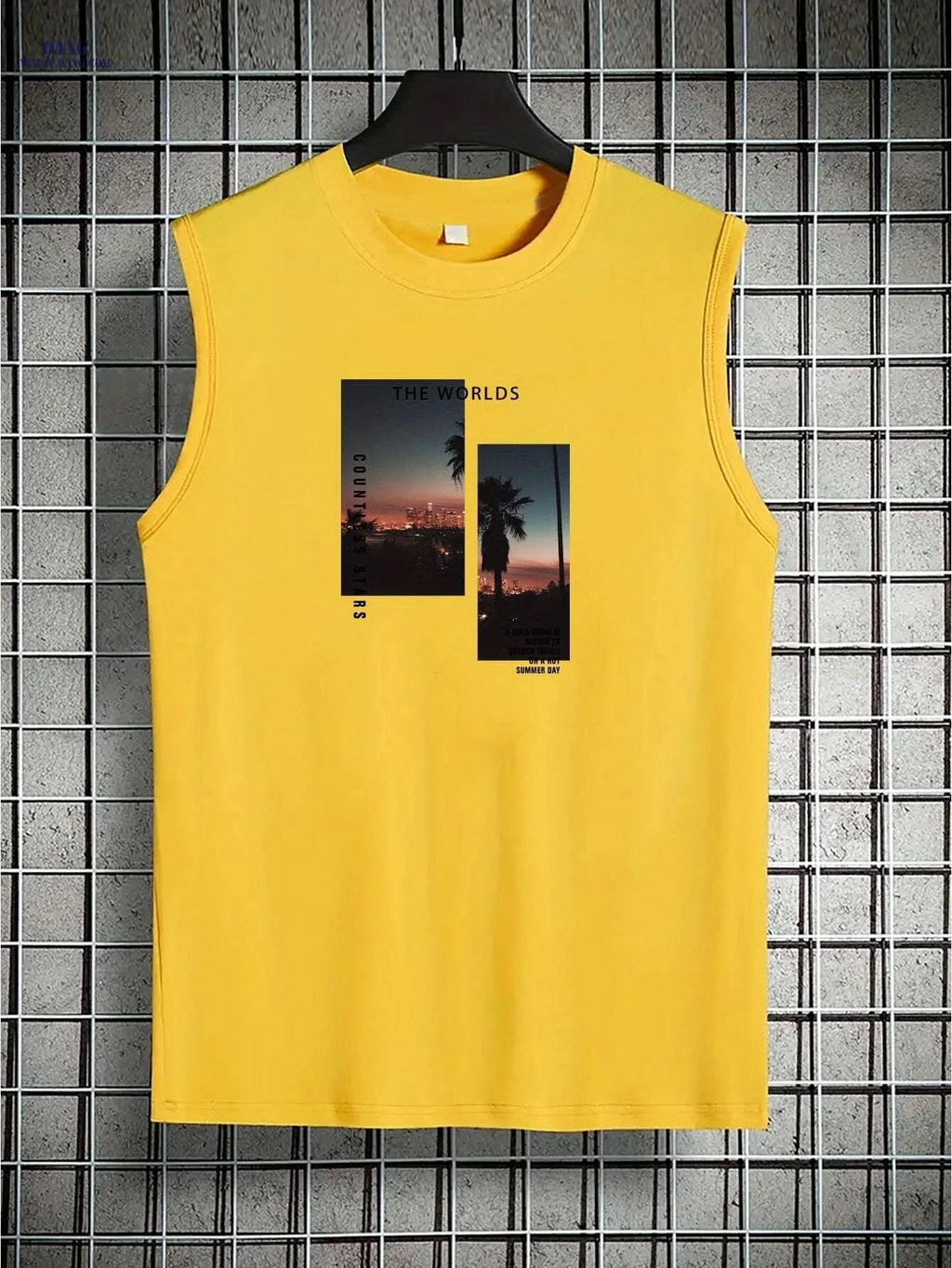Men's Light Grey Sleeveless Tank Top - Tropical Palm Tree Print   OAXG Black / S