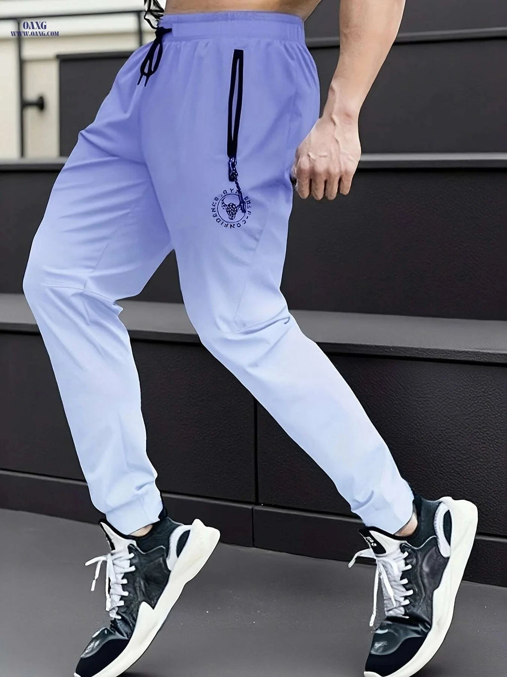 Men's Light Purple to Black Gradient Athletic Pants - Sporty Zipper Detail   OAXG 
