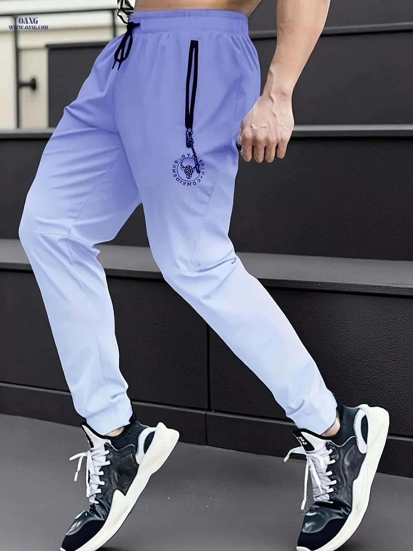 Men's Light Purple to Black Gradient Athletic Pants - Sporty Zipper Detail   OAXG 