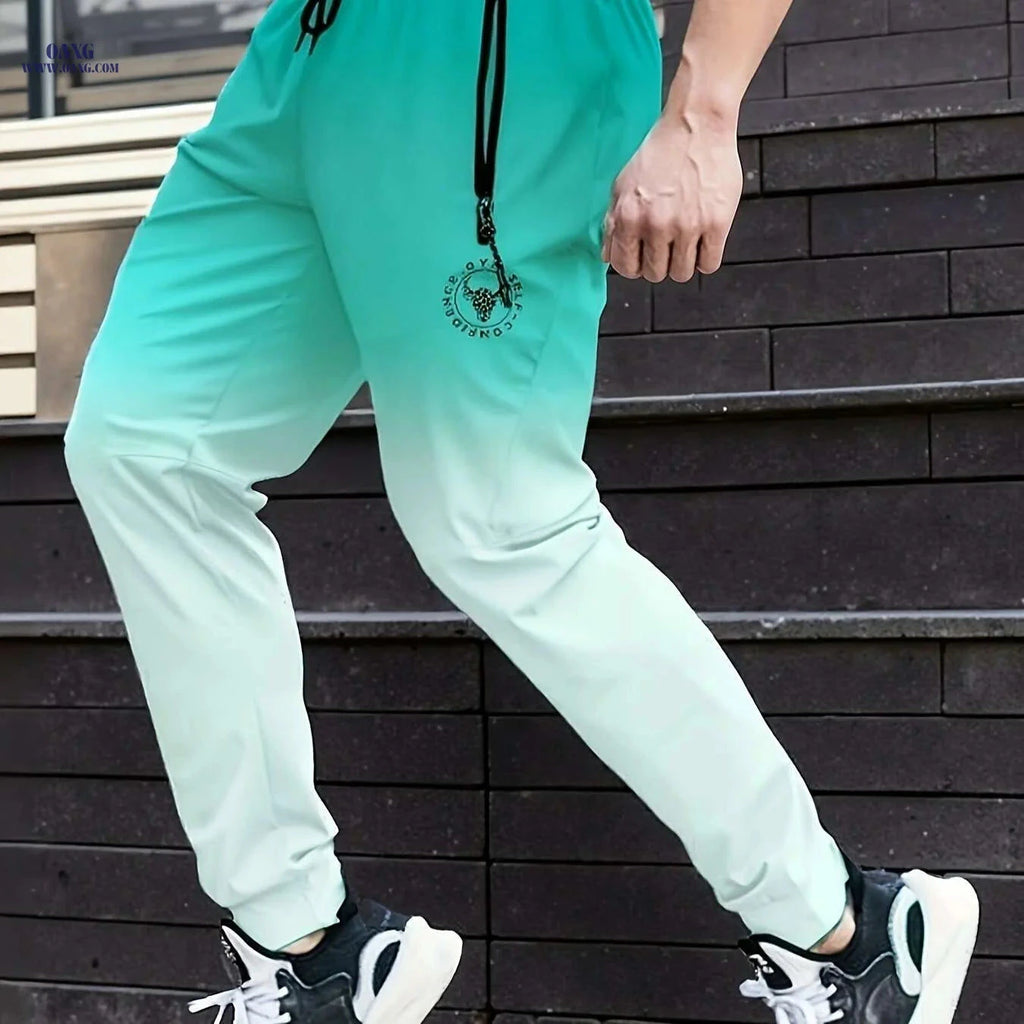 Men's Light Purple to Black Gradient Athletic Pants - Sporty Zipper Detail   OAXG 