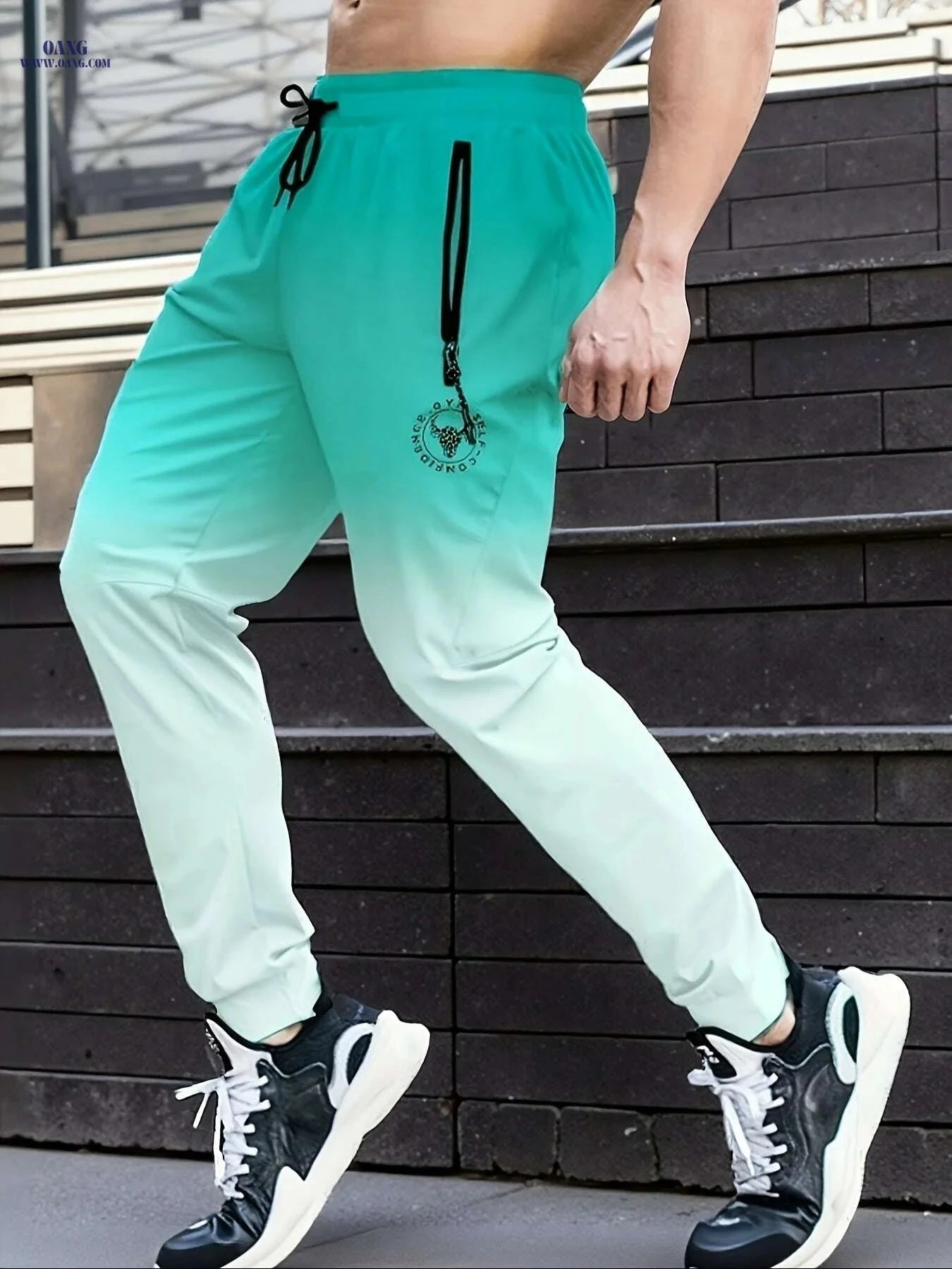 Men's Light Purple to Black Gradient Athletic Pants - Sporty Zipper Detail   OAXG Mineral Green / S