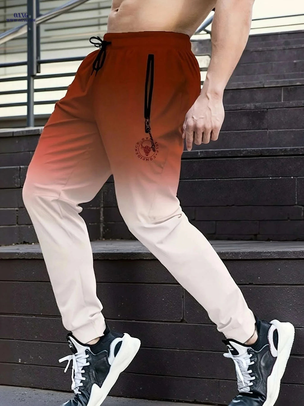 Men's Light Purple to Black Gradient Athletic Pants - Sporty Zipper Detail   OAXG Mineral Green / S