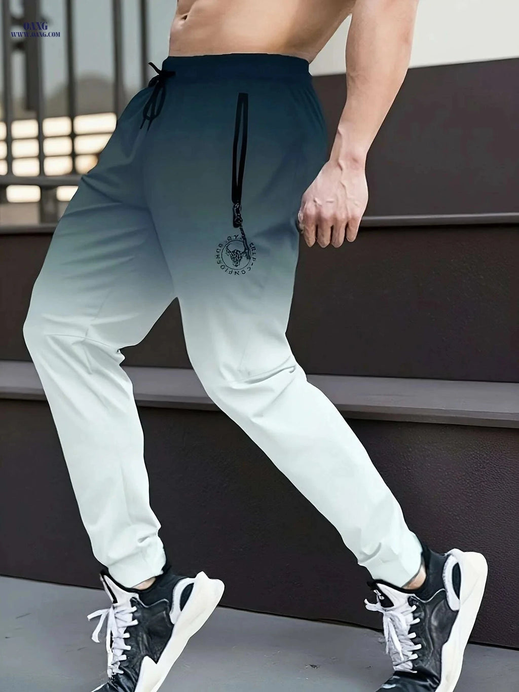 Men's Light Purple to Black Gradient Athletic Pants - Sporty Zipper Detail   OAXG Mineral Green / S