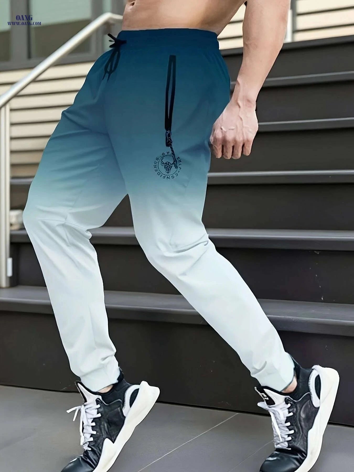 Men's Light Purple to Black Gradient Athletic Pants - Sporty Zipper Detail   OAXG Mineral Green / S
