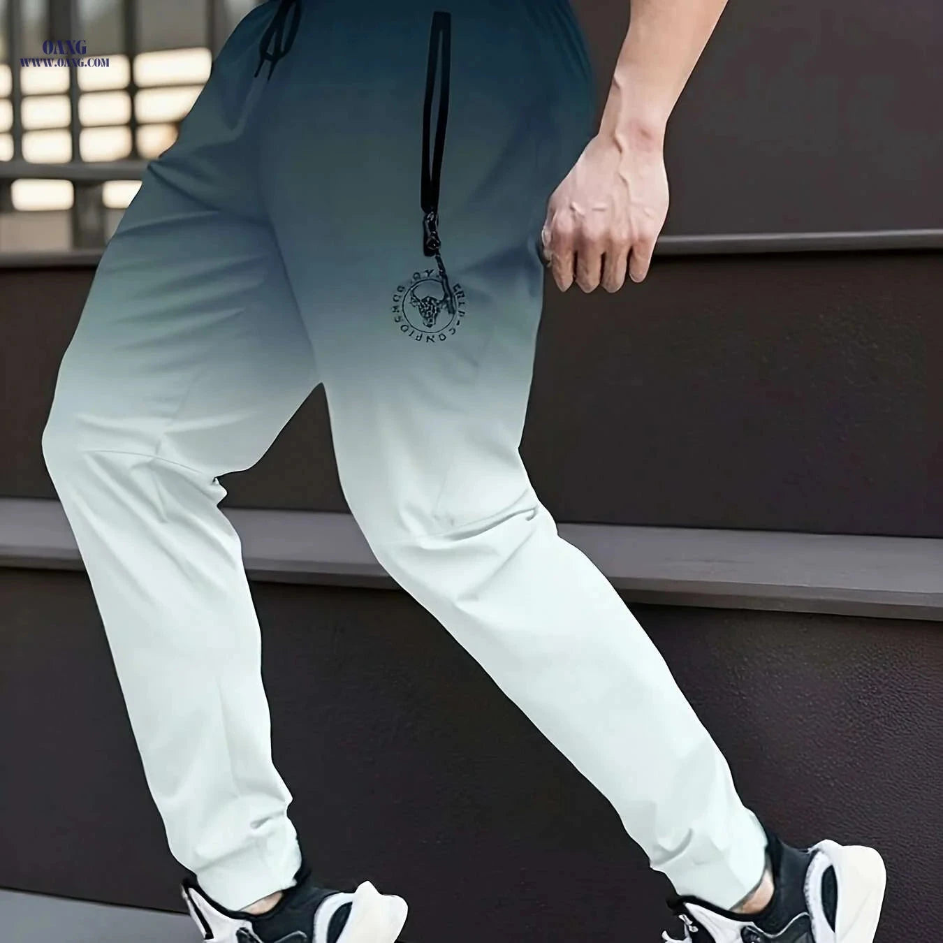 Men's Light Purple to Black Gradient Athletic Pants - Sporty Zipper Detail   OAXG Mineral Green / S