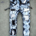 Men's Light Wash Distressed Jeans - Frayed Hem, Straight Leg Fit   OAXG Light Blue / 30
