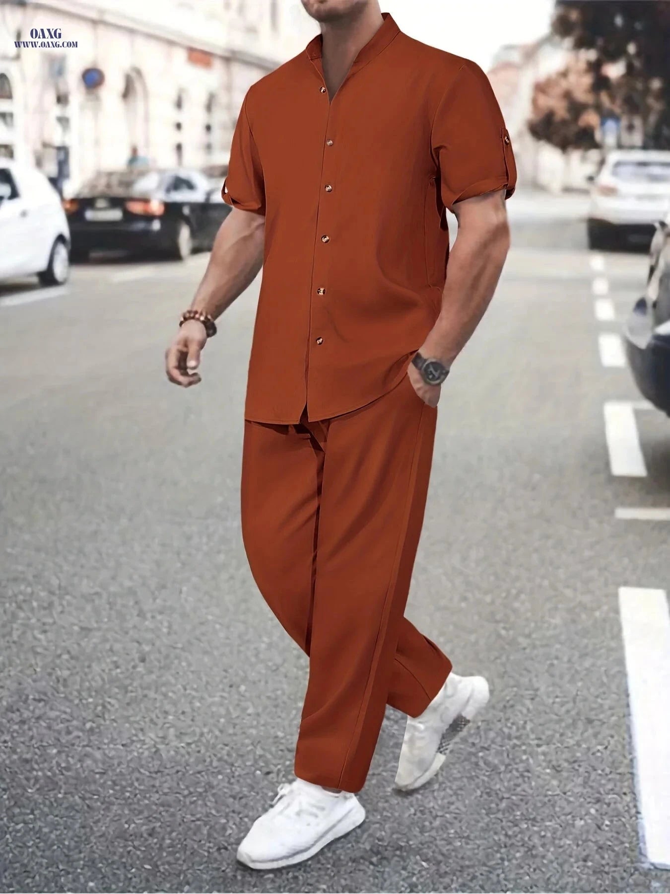 Men's Lightweight All-Season Button Detail Shirt & Trouser Set   OAXG 