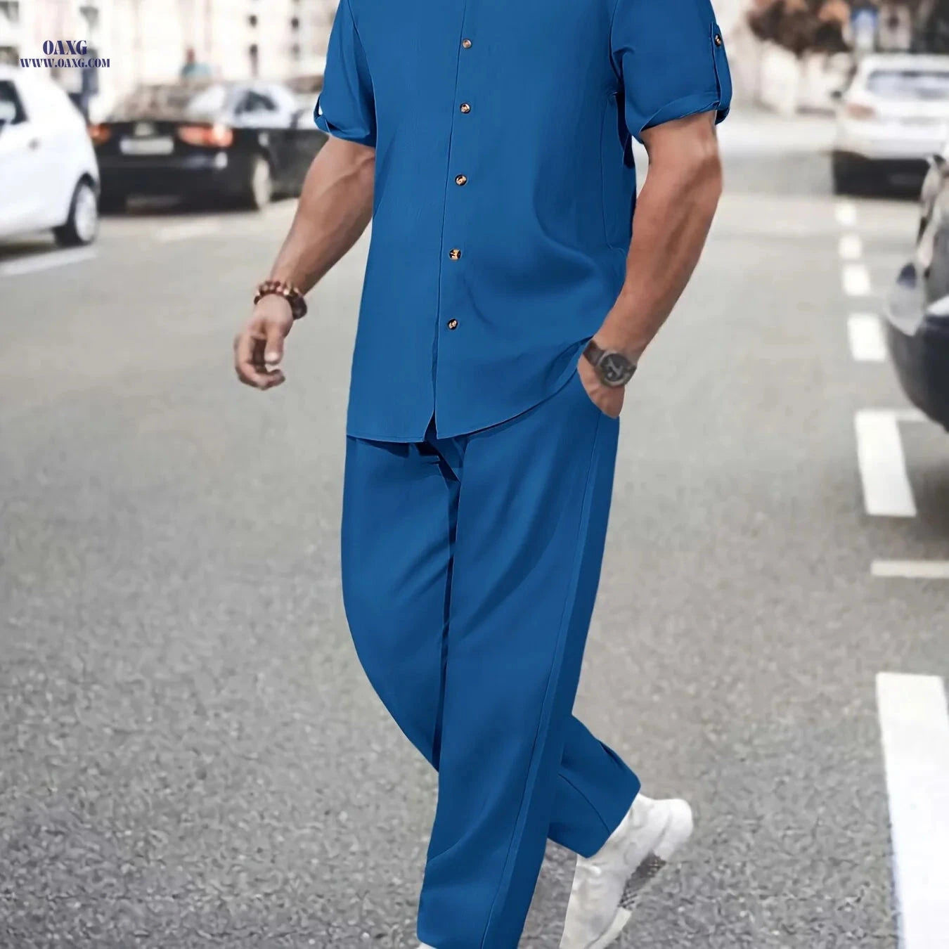 Men's Lightweight All-Season Button Detail Shirt & Trouser Set   OAXG 