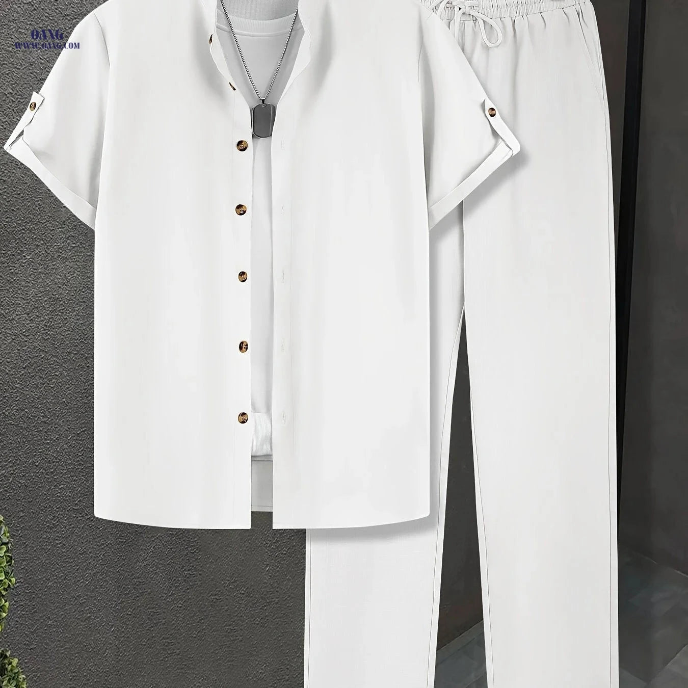 Men's Lightweight All-Season Button Detail Shirt & Trouser Set   OAXG Apricot / FR S