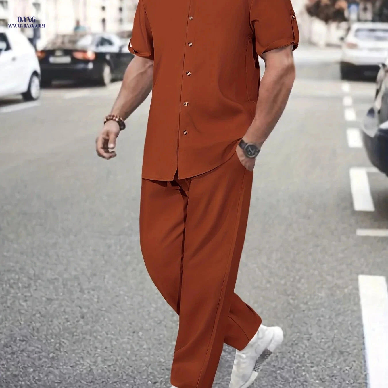 Men's Lightweight All-Season Button Detail Shirt & Trouser Set   OAXG 
