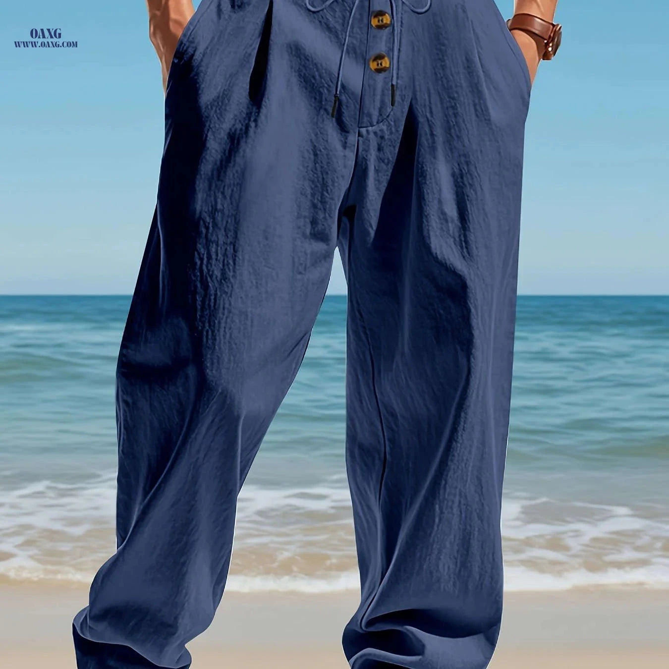 Men's Lightweight Beach Pants - Comfortable Solid Color Straight Leg   OAXG 
