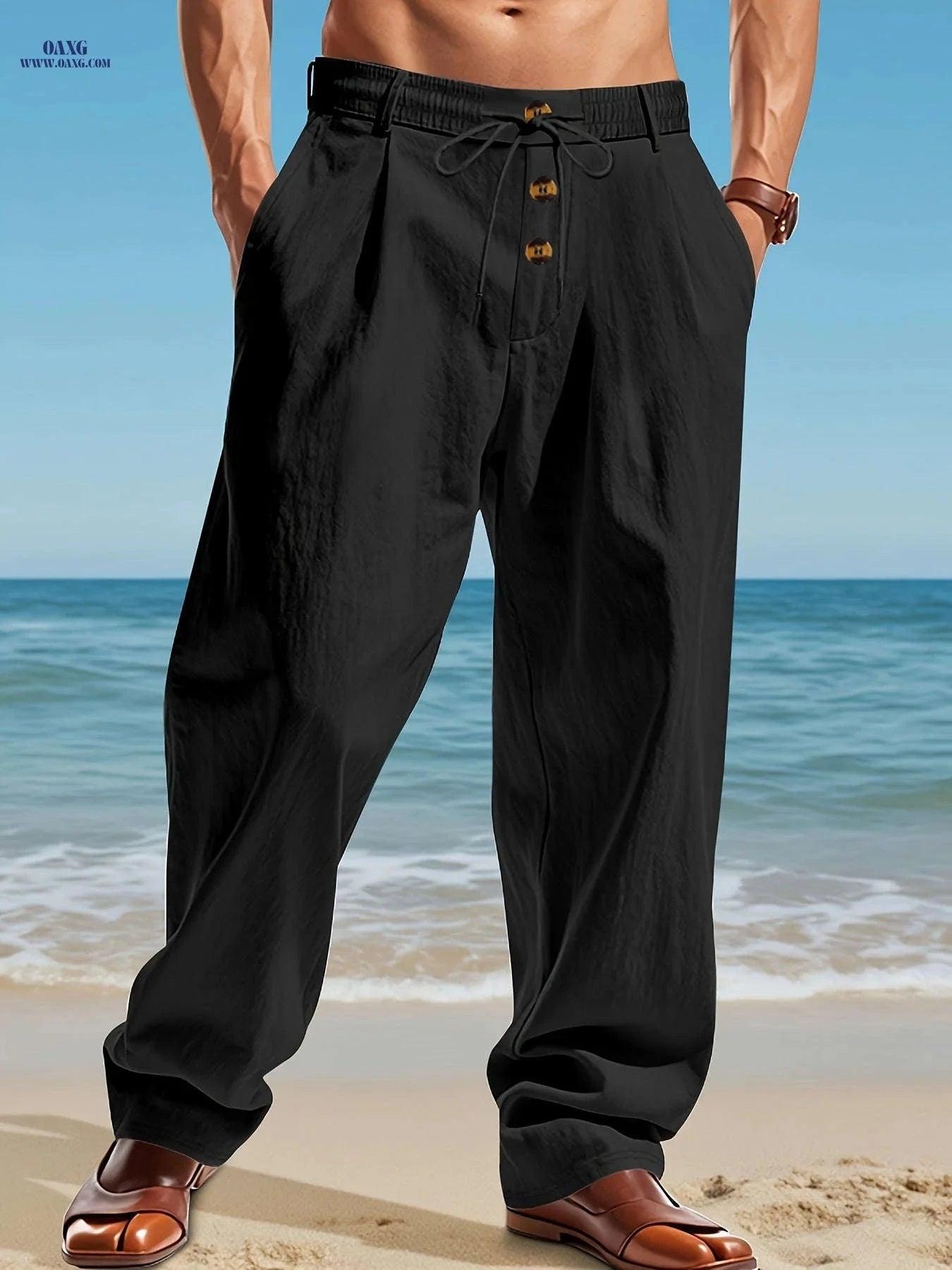 Men's Lightweight Beach Pants - Comfortable Solid Color Straight Leg   OAXG 