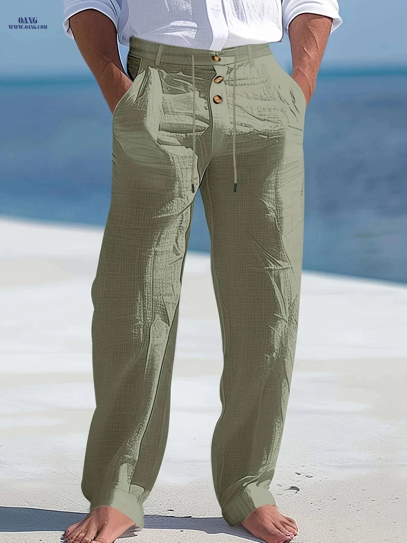 Men's Lightweight Beach Pants - Comfortable Solid Color Straight Leg   OAXG 
