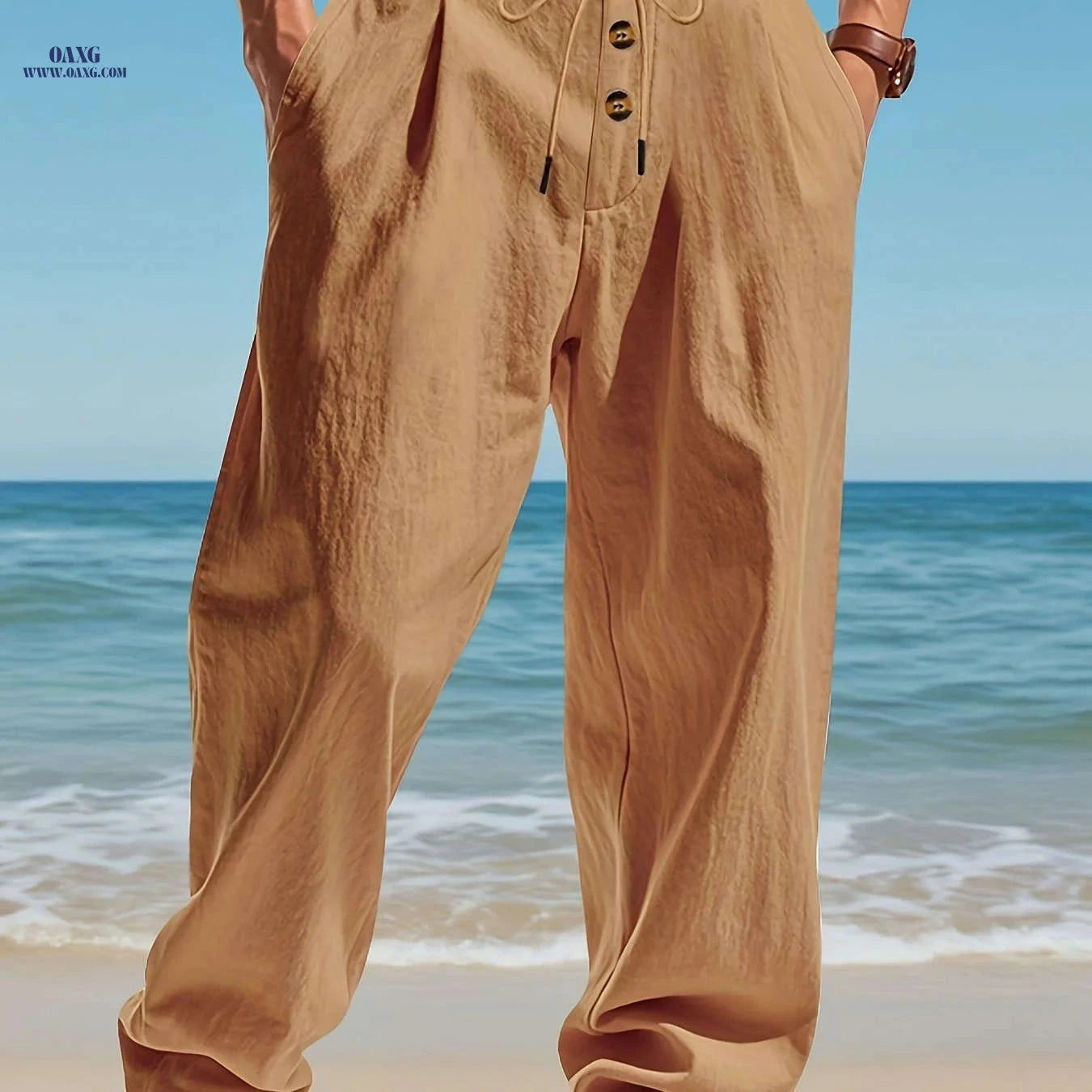 Men's Lightweight Beach Pants - Comfortable Solid Color Straight Leg   OAXG 