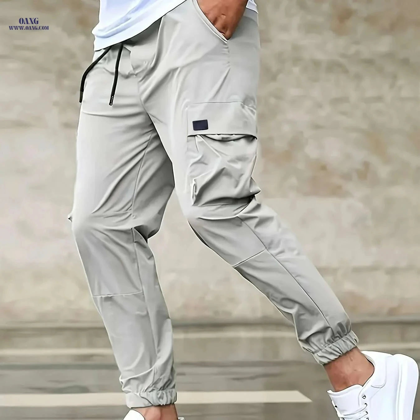 Men's Lightweight Cargo Joggers - Drawstring Waist & Flap Pockets   OAXG 