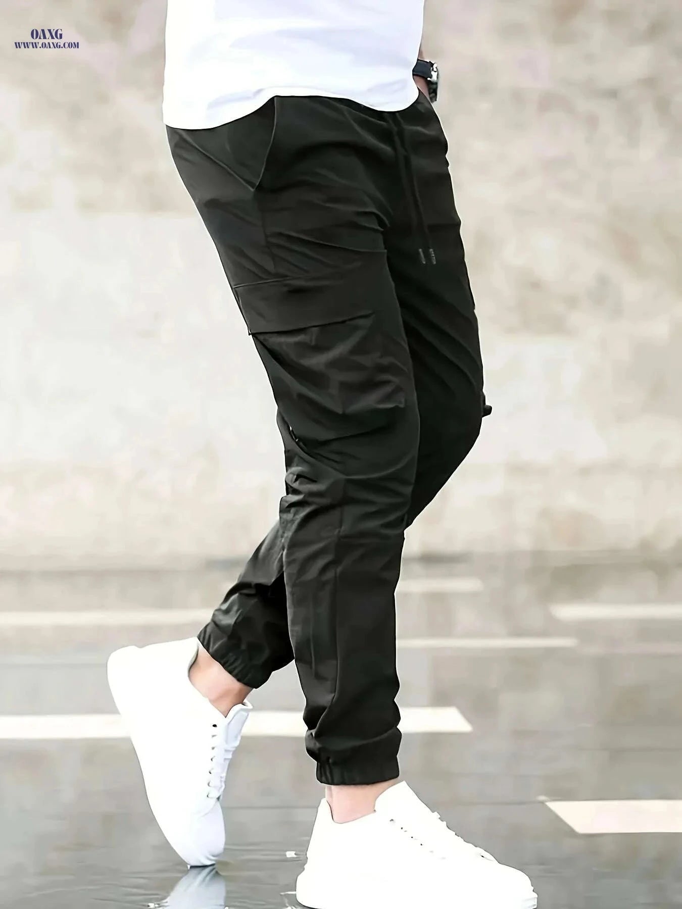Men's Lightweight Cargo Joggers - Drawstring Waist & Flap Pockets   OAXG Light Grey / S