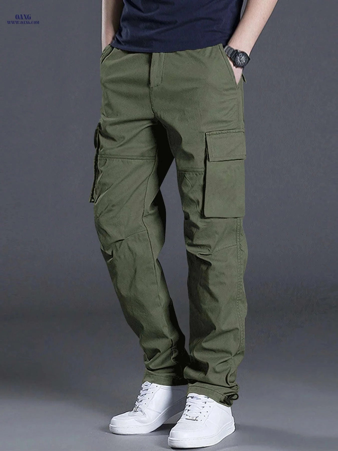 Men's Lightweight Cargo Pants - Adjustable, Multiple Pockets, Casual Fit   OAXG Black / FR S