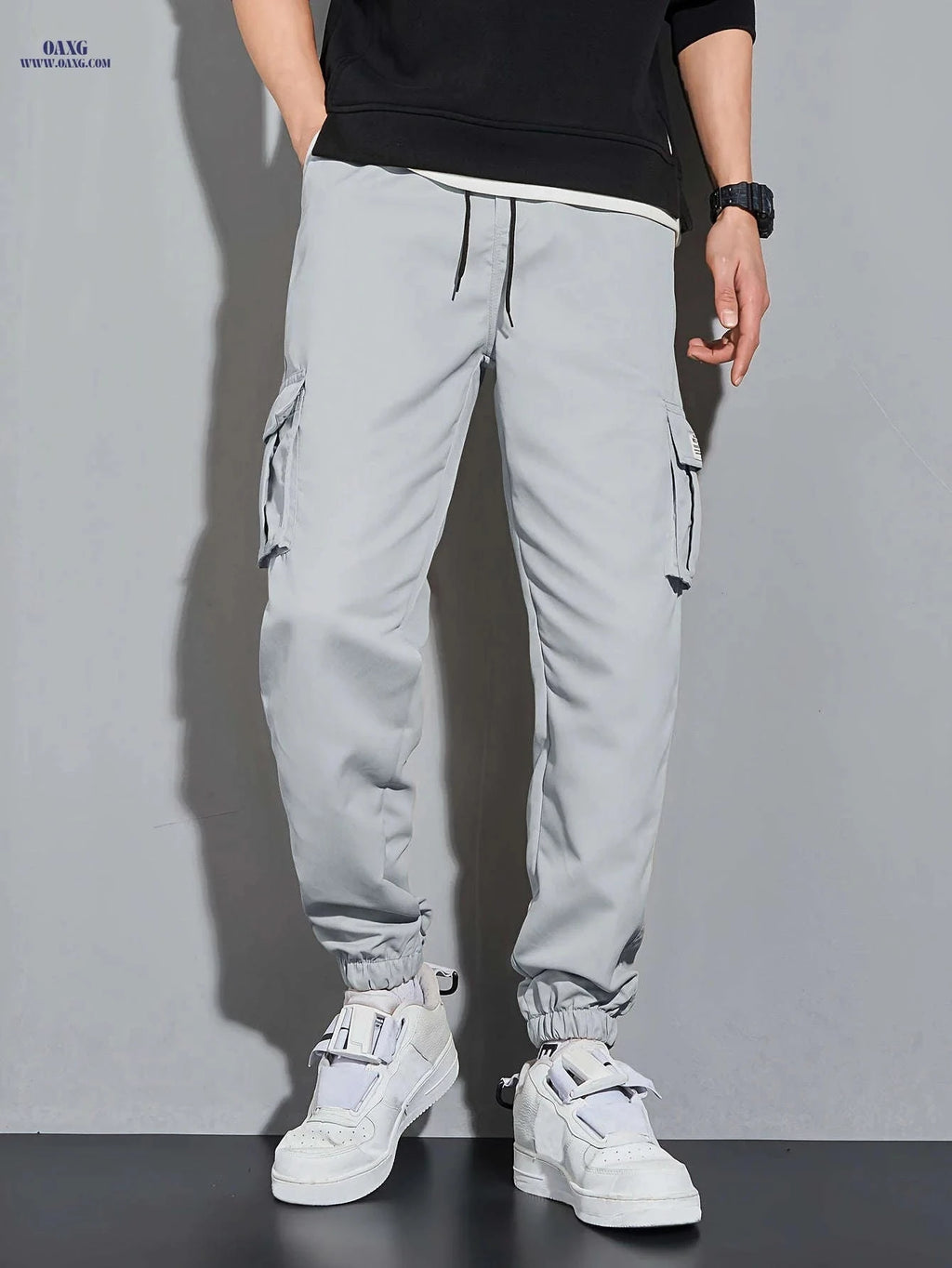 Men's Lightweight Cargo Pants - Durable Polyester, Multiple Pockets   OAXG Grey / FR XXS