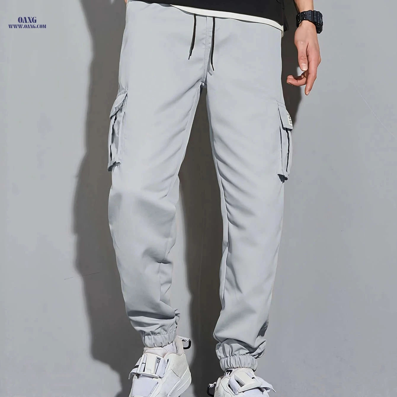 Men's Lightweight Cargo Pants - Durable Polyester, Multiple Pockets   OAXG Grey / FR XXS