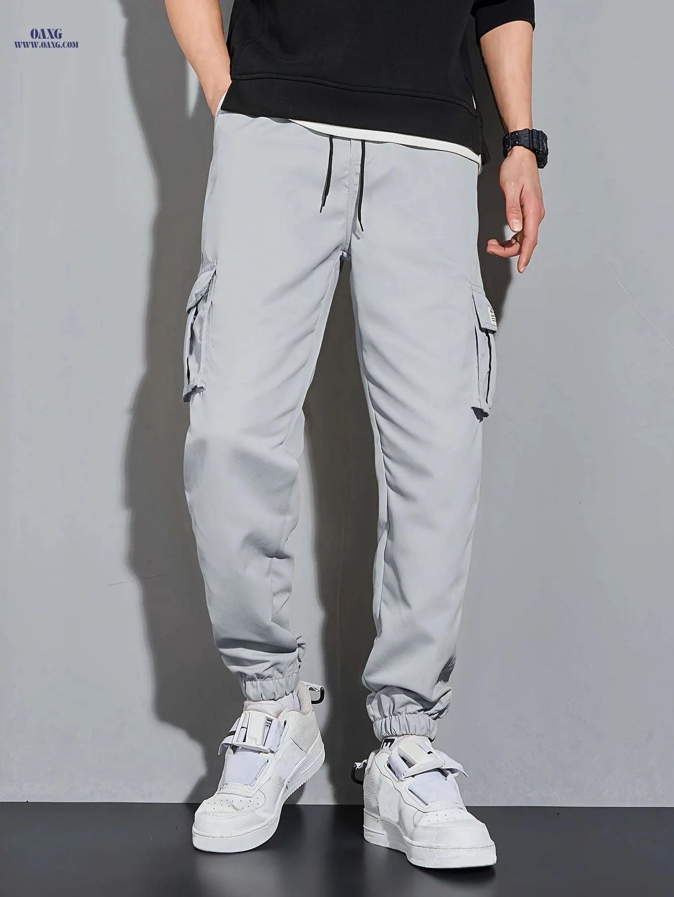 Men's Lightweight Cargo Pants - Durable Polyester, Multiple Pockets   OAXG Grey / FR XXS