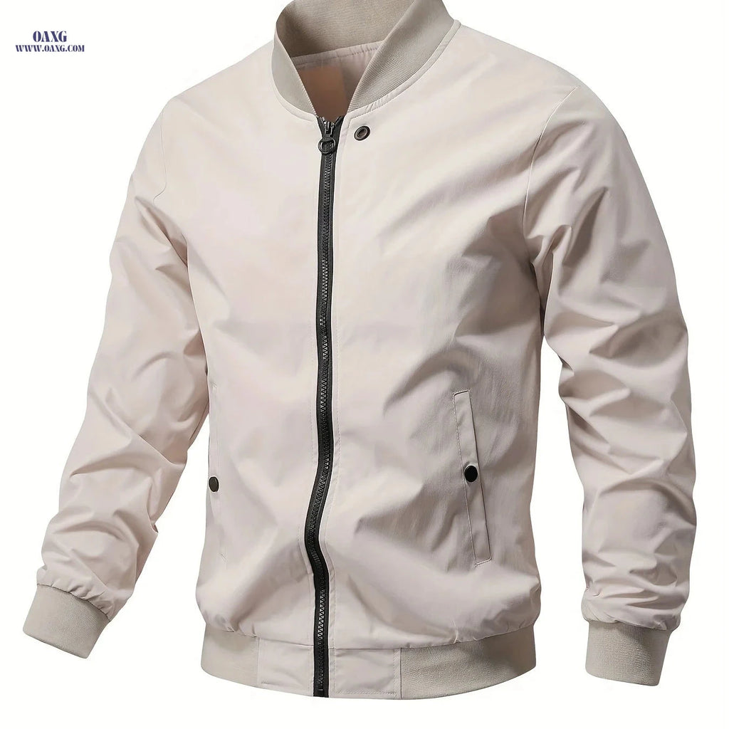 Men's Lightweight Casual Jacket - Spring Sports Outerwear, Zipper Closure   OAXG Khaki / FR L