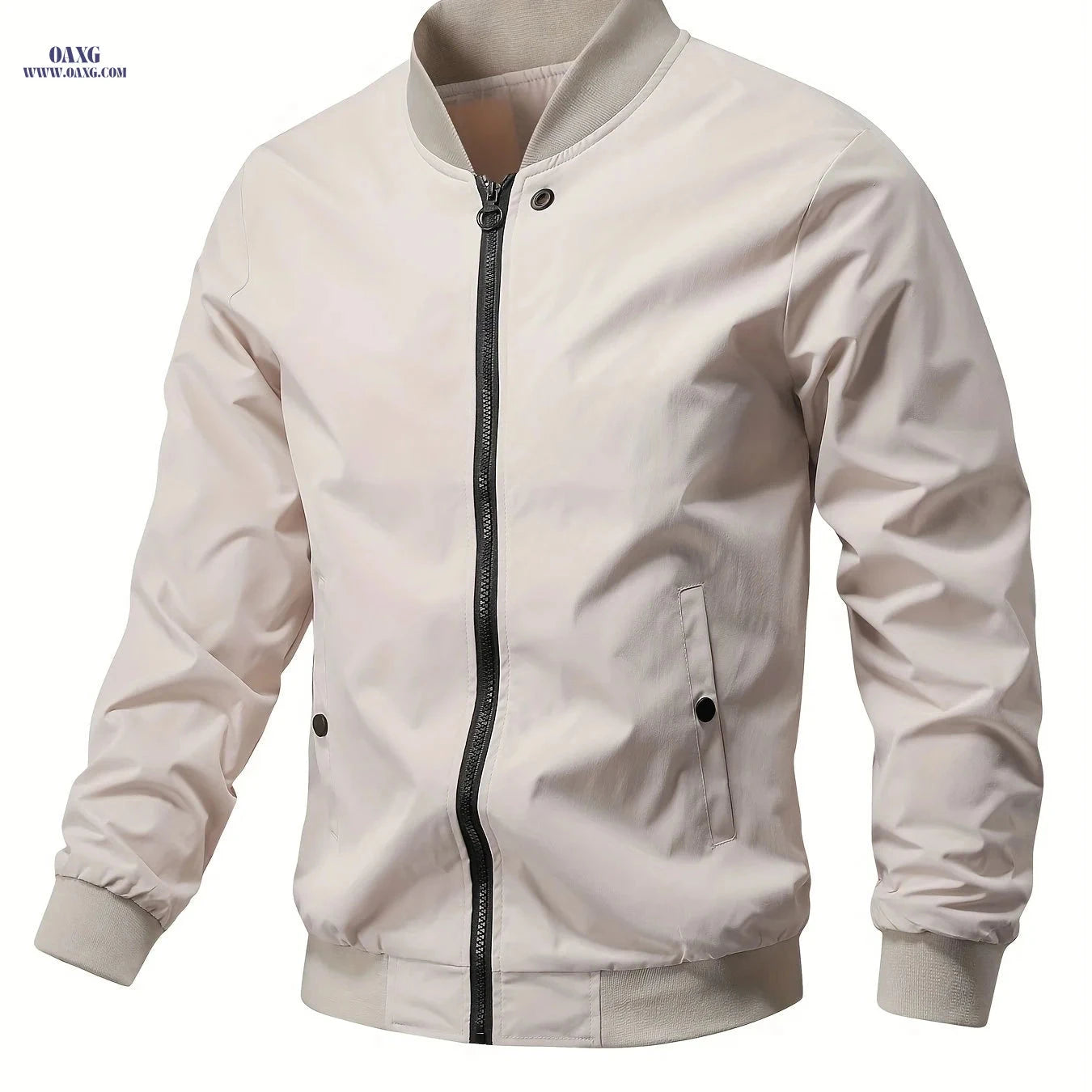 Men's Lightweight Casual Jacket - Spring Sports Outerwear, Zipper Closure   OAXG Khaki / FR L