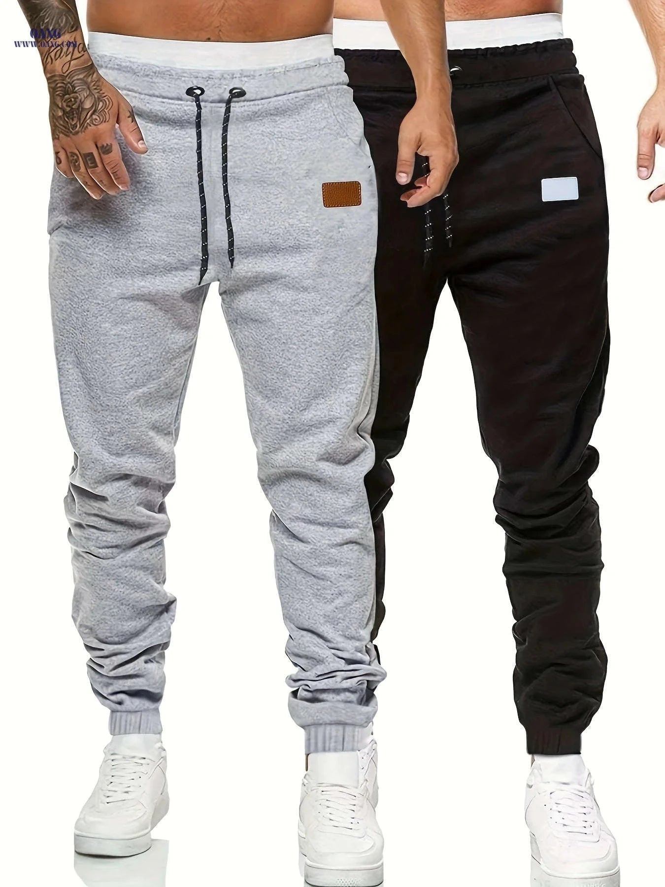 Men's Lightweight Drawstring Jogging Pants - Solid Color Sports Style   OAXG 