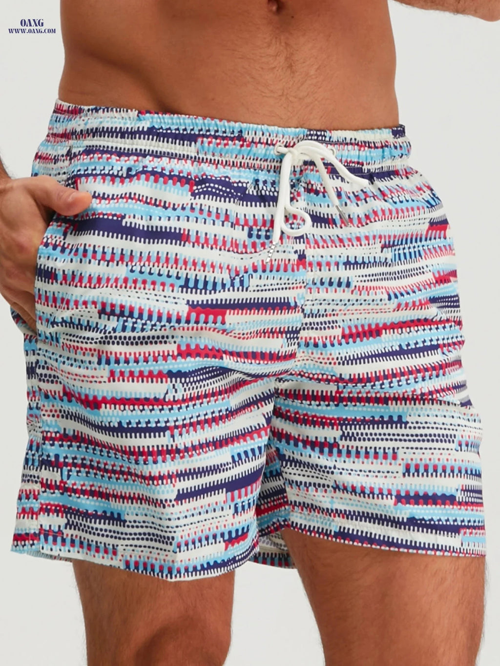 Men's Lightweight Graphic Print Swim Shorts - Drawstring Casual Fit   OAXG Deep Sky Blue / FR XS
