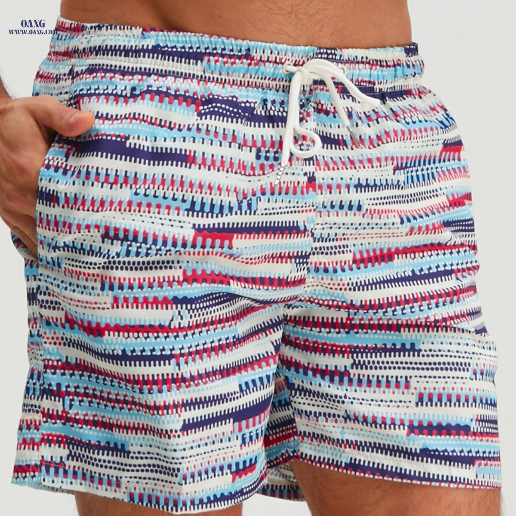 Men's Lightweight Graphic Print Swim Shorts - Drawstring Casual Fit   OAXG Deep Sky Blue / FR XS