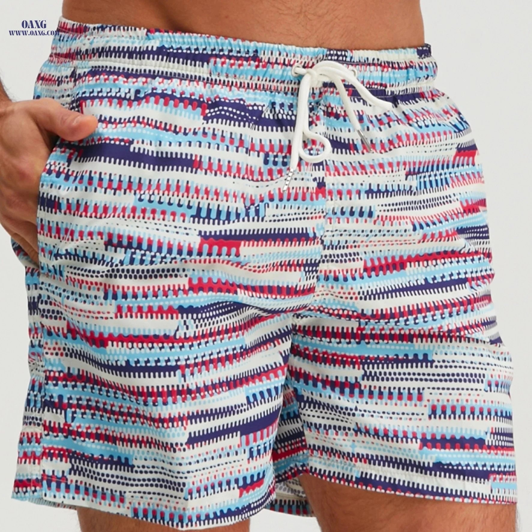 Men's Lightweight Graphic Print Swim Shorts - Drawstring Casual Fit   OAXG Deep Sky Blue / FR XS