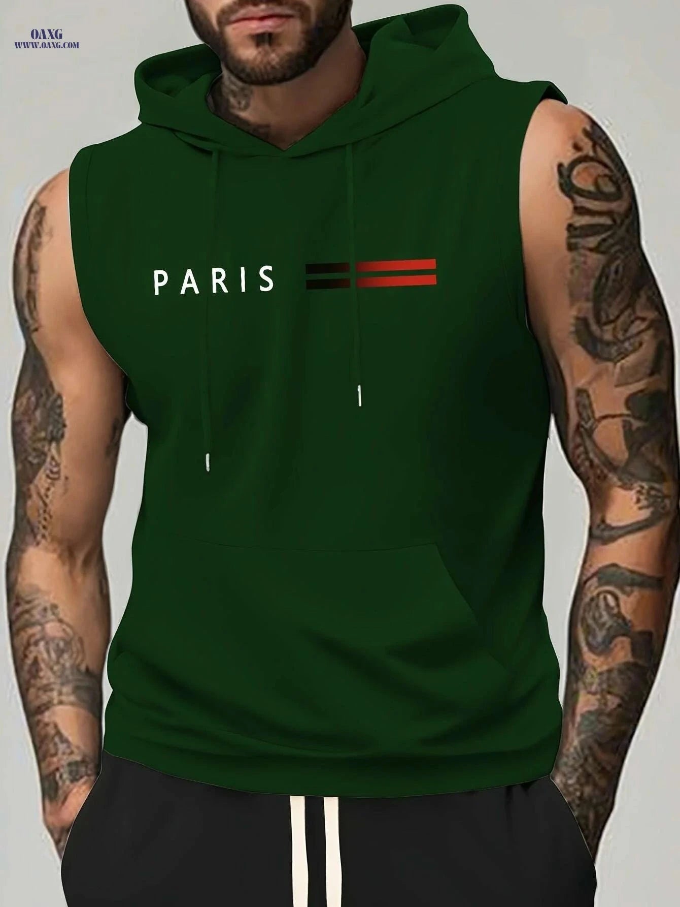 Men's Lightweight Hooded Muscle Tank - Breathable Sleeveless Workout Top   OAXG crimson / S