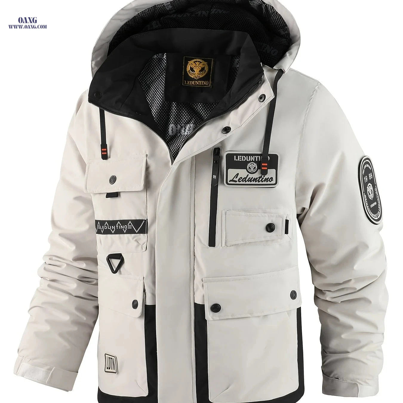 Men's Lightweight Hooded Workwear Jacket - Multi-Pocket, Zipper Design   OAXG 