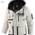 Men's Lightweight Hooded Workwear Jacket - Multi-Pocket, Zipper Design   OAXG 