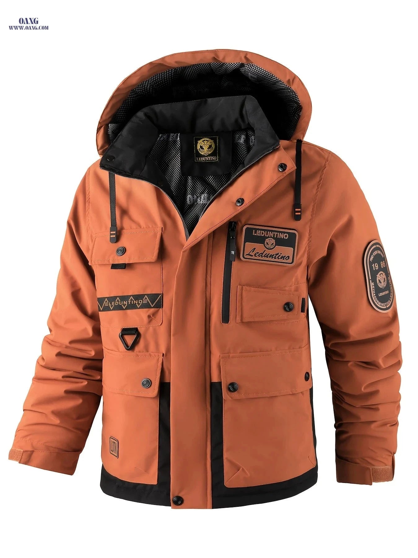 Men's Lightweight Hooded Workwear Jacket - Multi-Pocket, Zipper Design   OAXG 