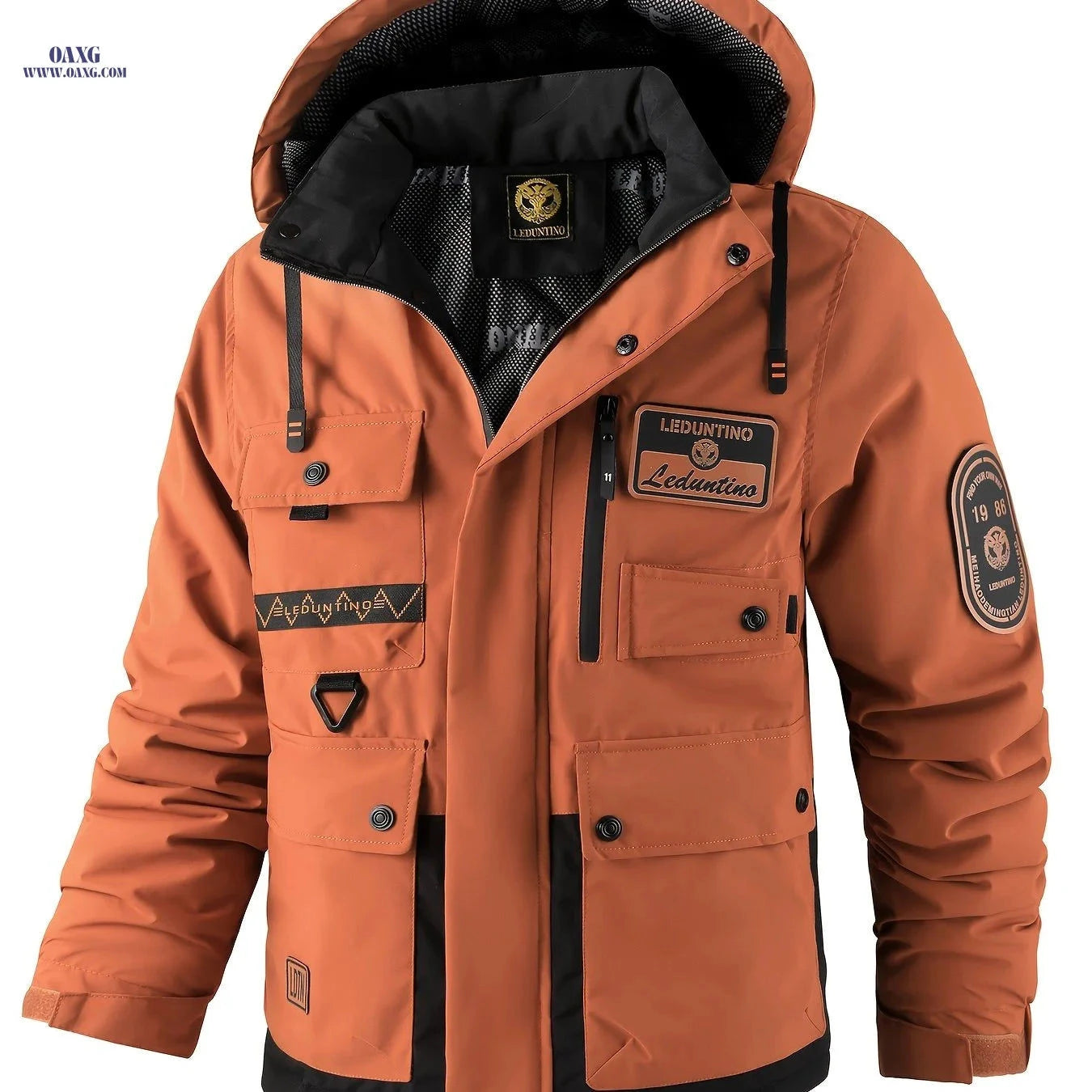 Men's Lightweight Hooded Workwear Jacket - Multi-Pocket, Zipper Design   OAXG 