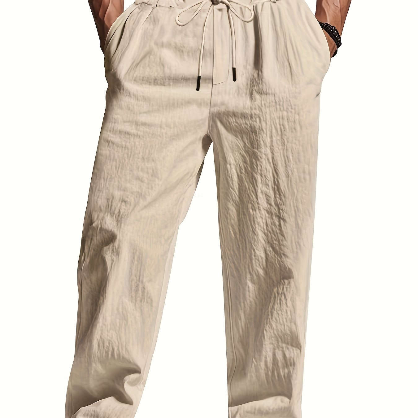 Men's Lightweight Linen Casual Pants - Loose Fit, Machine Washable   OAXG 