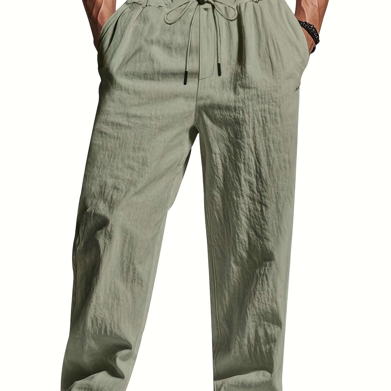 Men's Lightweight Linen Casual Pants - Loose Fit, Machine Washable   OAXG 