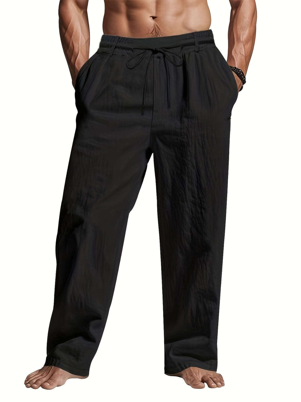 Men's Lightweight Linen Casual Pants - Loose Fit, Machine Washable   OAXG 
