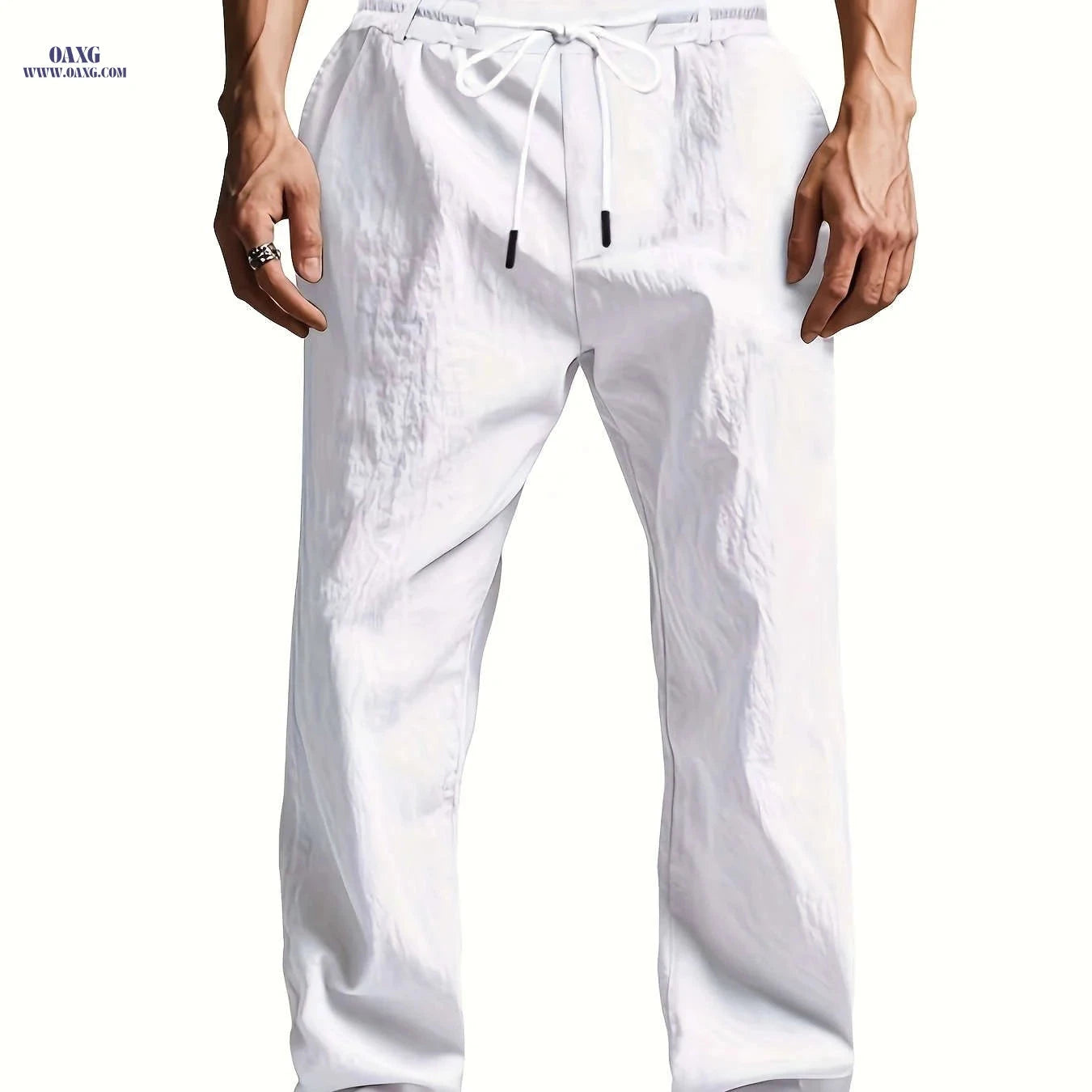 Men's Lightweight Linen Casual Pants - Loose Fit, Machine Washable   OAXG Black / FR S